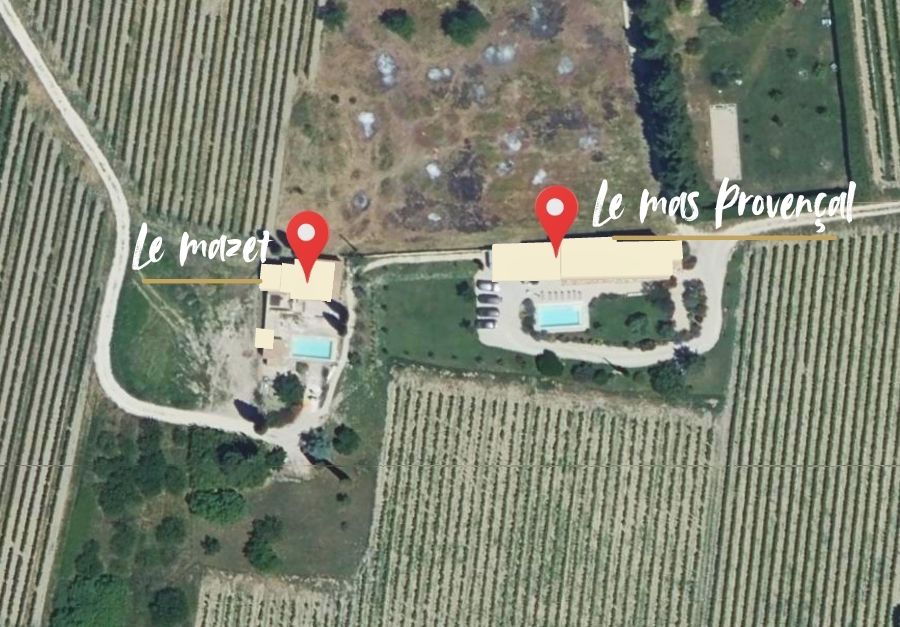 Visuel de géolocalisation : accès au Mas Provençal (606 chemin des Preyauts) et au Mazet (478 chemin des Preyauts) à Caromb